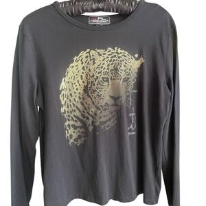 Lauren Ralph Lauren Black Leopard Graphic Cotton Long Sleeve Shirt L